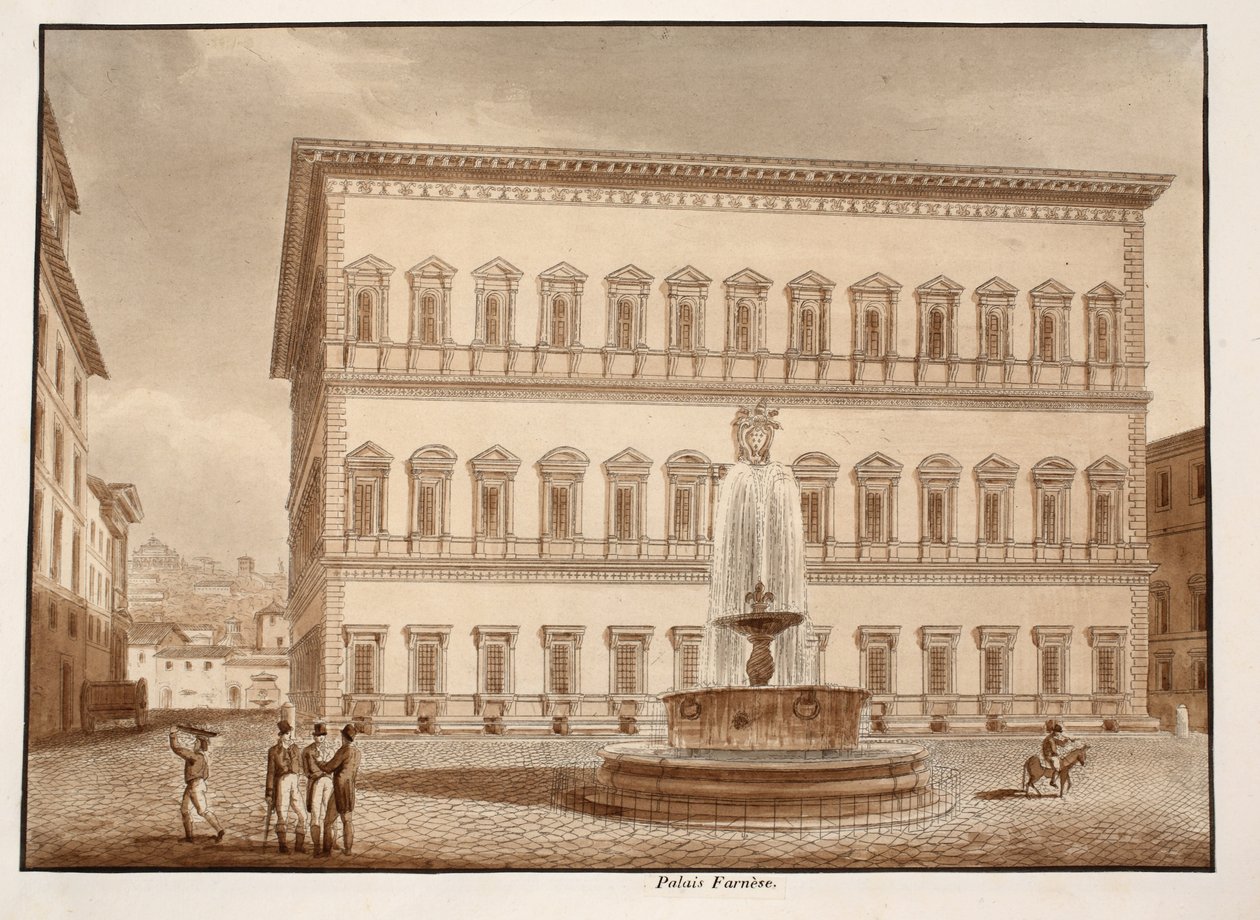 A Farnese-palota, 1833 (metszet, barna mosás) alkotó: Agostino Tofanelli