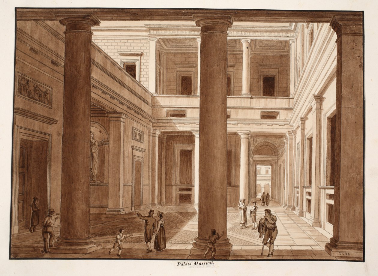 A Palazzo Massimo, 1833 (rézkarc barna mosással) alkotó: Agostino Tofanelli