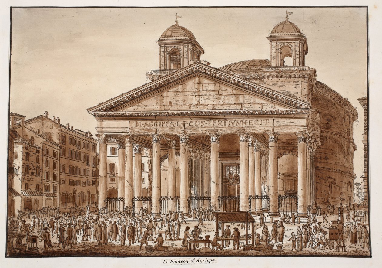 Agrippai Pantheon, 1833 (barna mosással készült rézkarc) alkotó: Agostino Tofanelli