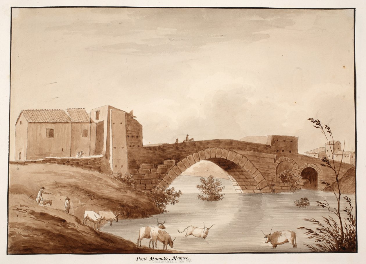 A Ponte Mammolo, 1833 (rézkarc barna mosással) alkotó: Agostino Tofanelli