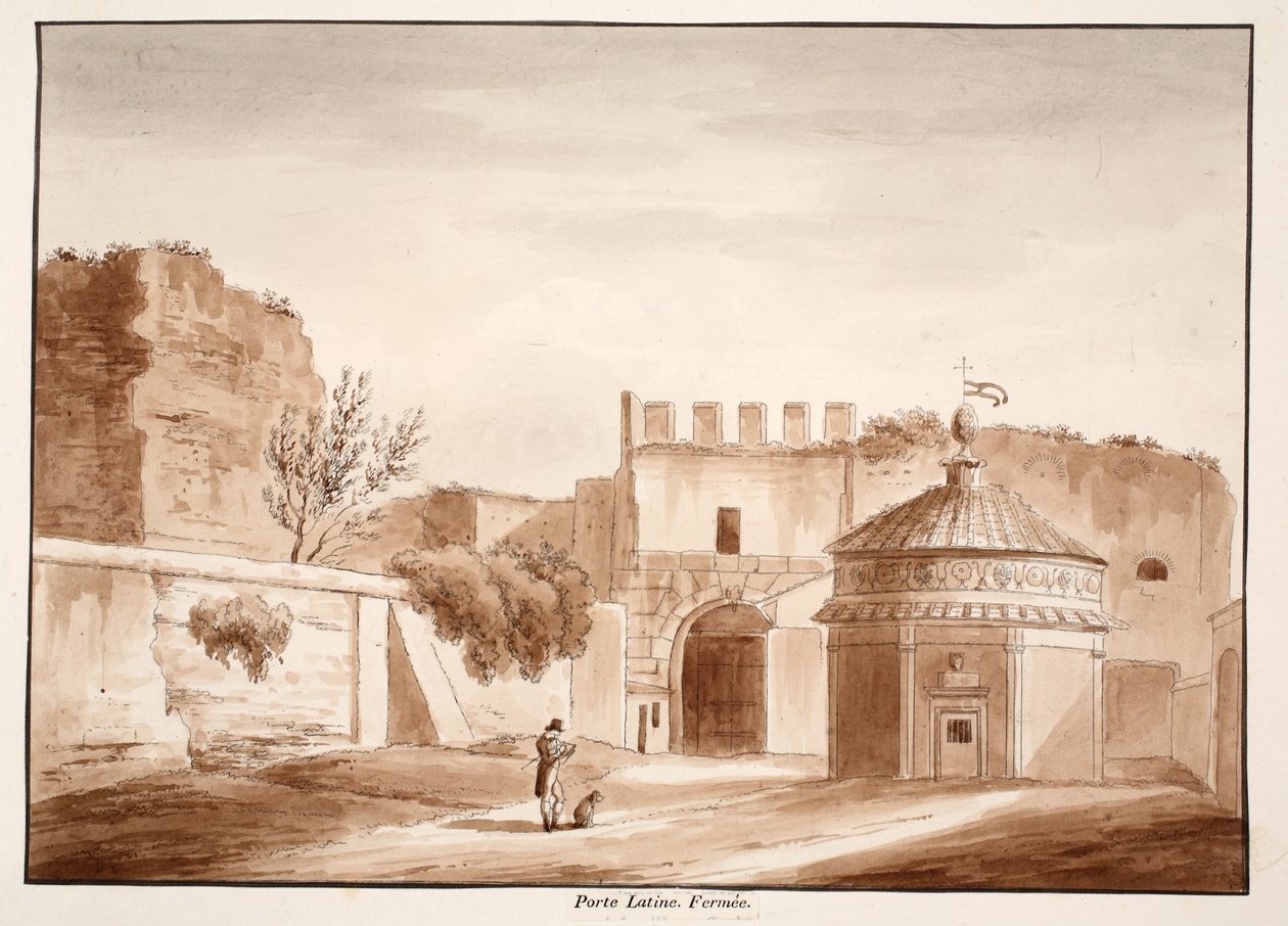A Porta Latina, zárva, 1833 (rézkarc barna mosással) alkotó: Agostino Tofanelli
