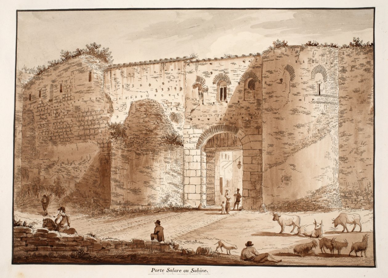 A Porta Salaria vagy Sabine-kapu, 1833 (barna mosású rézkarc) alkotó: Agostino Tofanelli