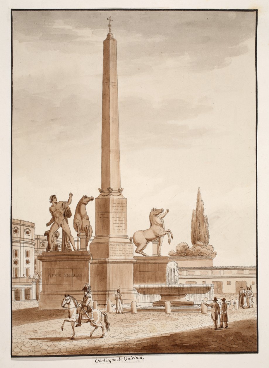 A Quirinal obeliszk, 1833 (barna mosással készült rézkarc) alkotó: Agostino Tofanelli