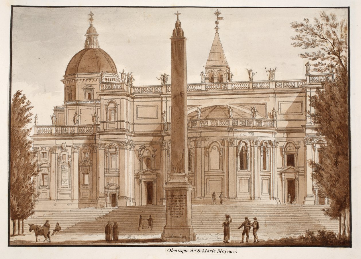 A Santa Maria Maggiore obeliszk, 1833 (barna mosással készült rézkarc) alkotó: Agostino Tofanelli
