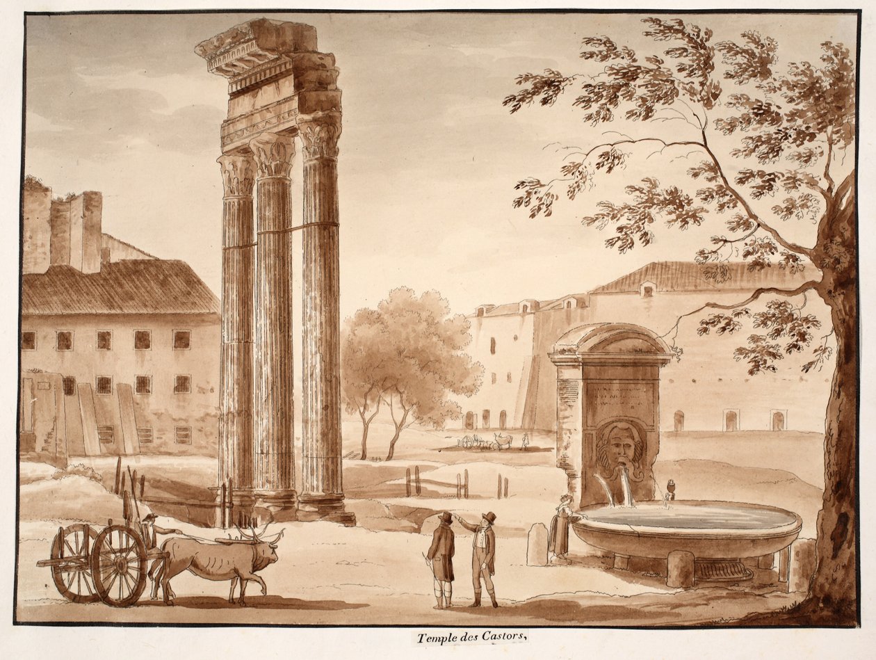 Castor temploma, 1833 (rézkarc barna mosással) alkotó: Agostino Tofanelli