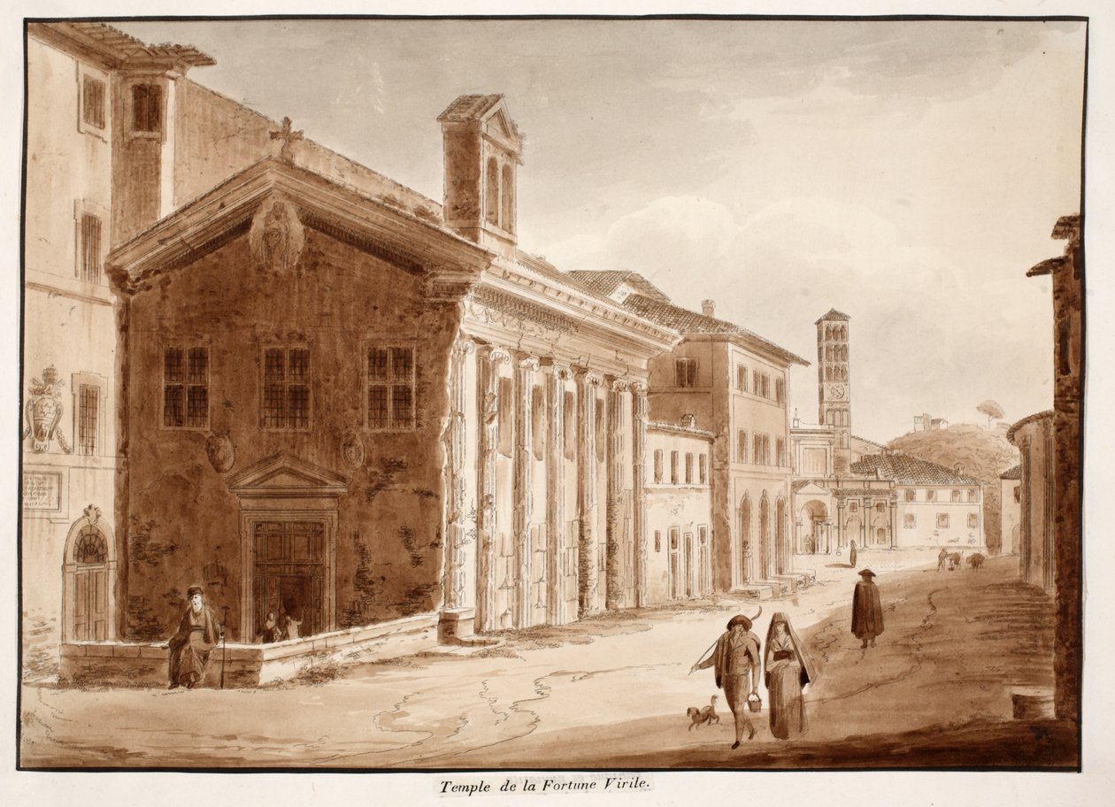 Fortuna Virilis temploma, 1833 (metszet barna mosással) alkotó: Agostino Tofanelli