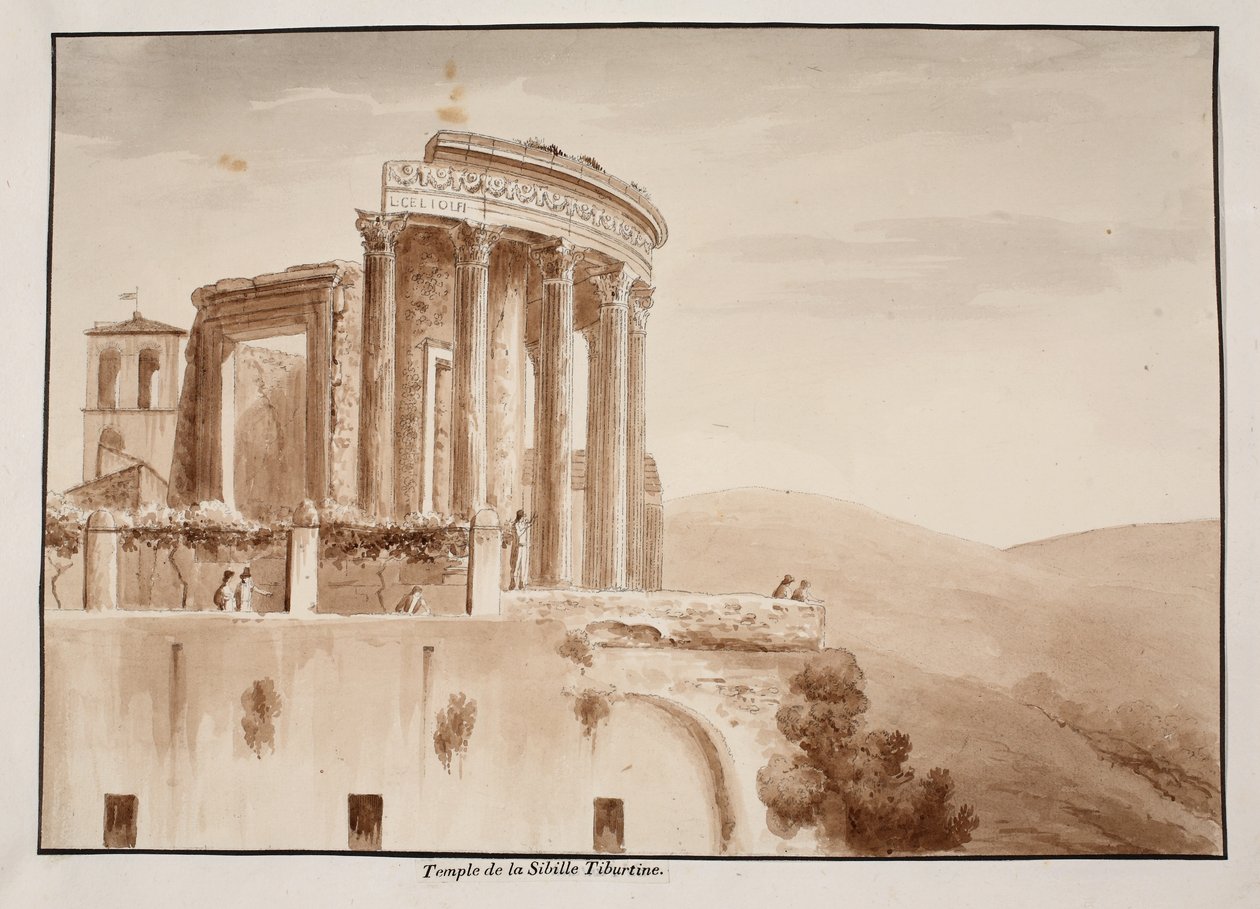A tiburti szibilla temploma, 1833 (metszet, barna mosás) alkotó: Agostino Tofanelli