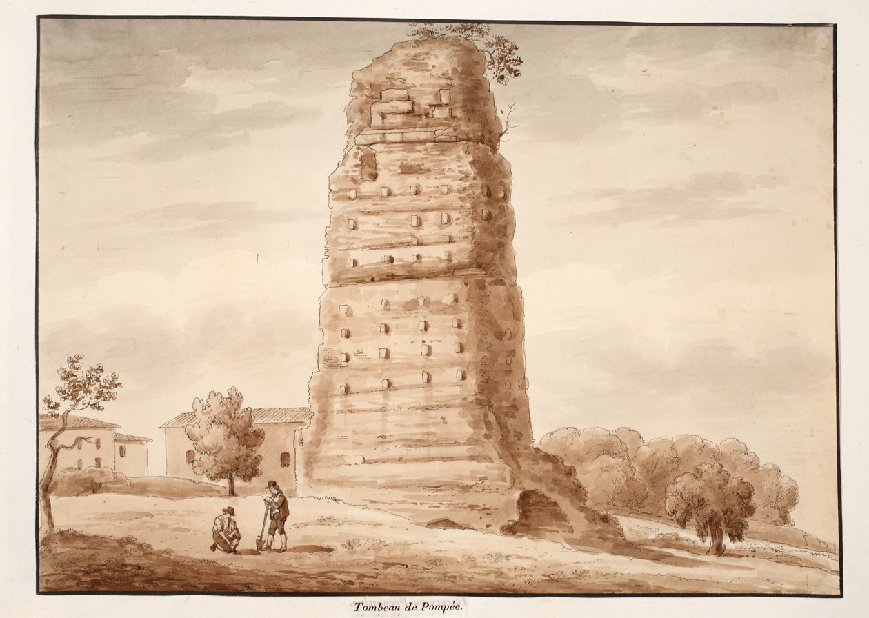 Pompeius sírja, 1833 (rézkarc barna mosással) alkotó: Agostino Tofanelli