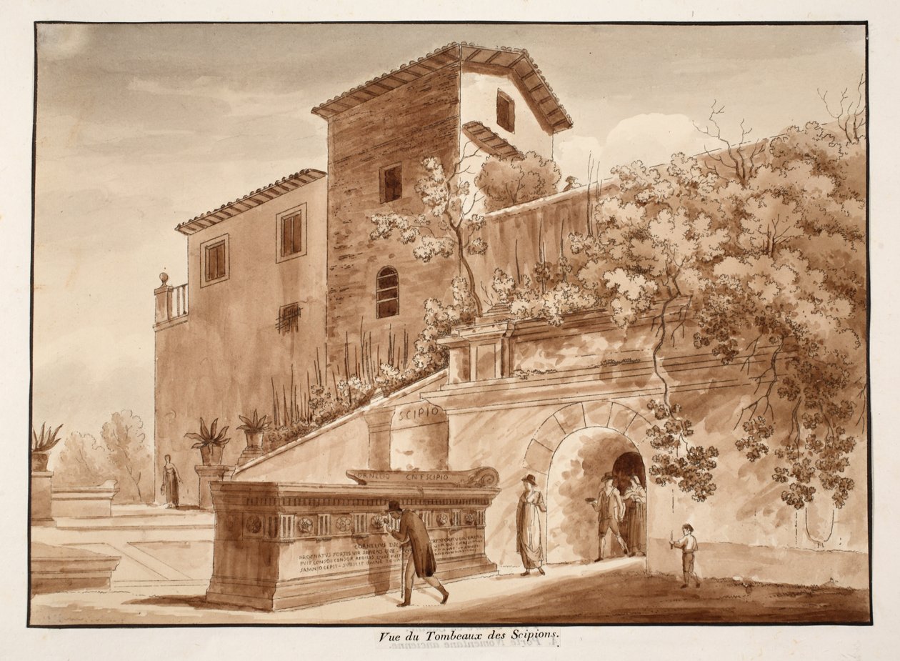 A Szkípiók sírja, 1833 (metszet barna mosással) alkotó: Agostino Tofanelli
