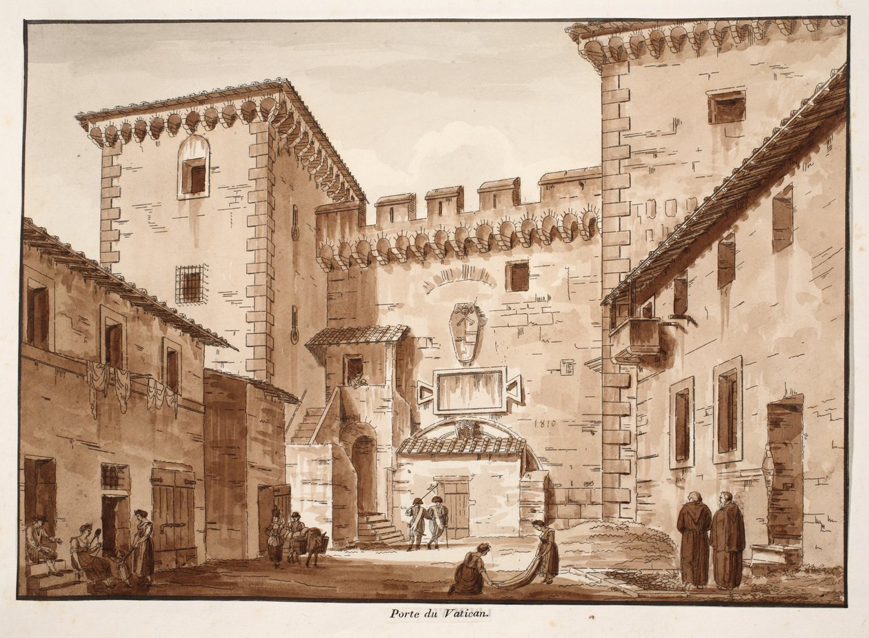 A Vatikáni kapu, 1833 (barna mosással készült rézkarc) alkotó: Agostino Tofanelli