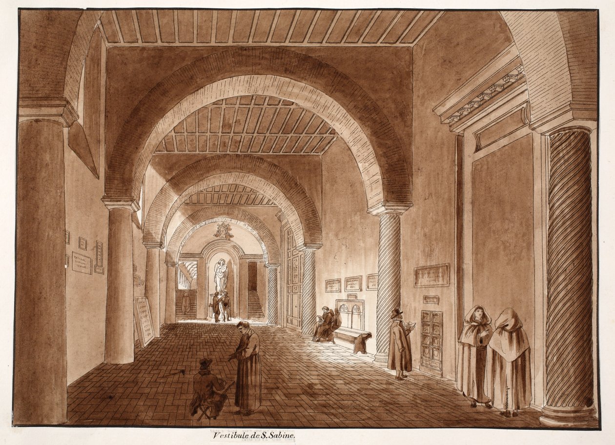 Santa Sabina előszobája, 1833 (barna mosással készült rézkarc) alkotó: Agostino Tofanelli