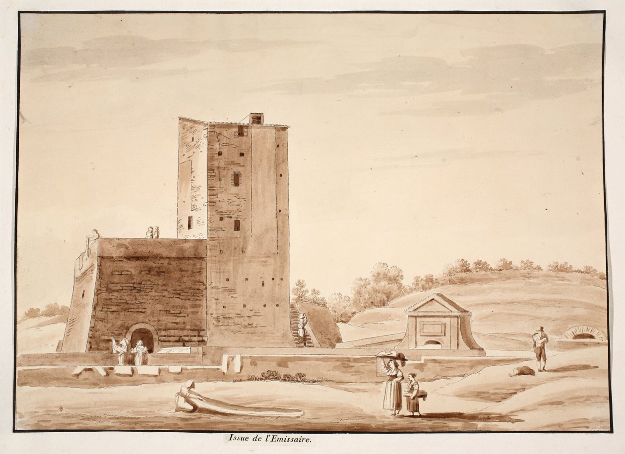 Az Albano-tó emmisáriumának megjelenése, 1833 (barna mosású rézkarc) alkotó: Agostino Tofanelli