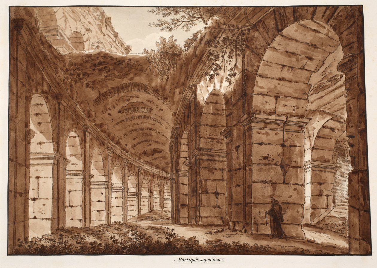 A Colosseum legfelső emelete, 1833 (barna mosású rézkarc) alkotó: Agostino Tofanelli