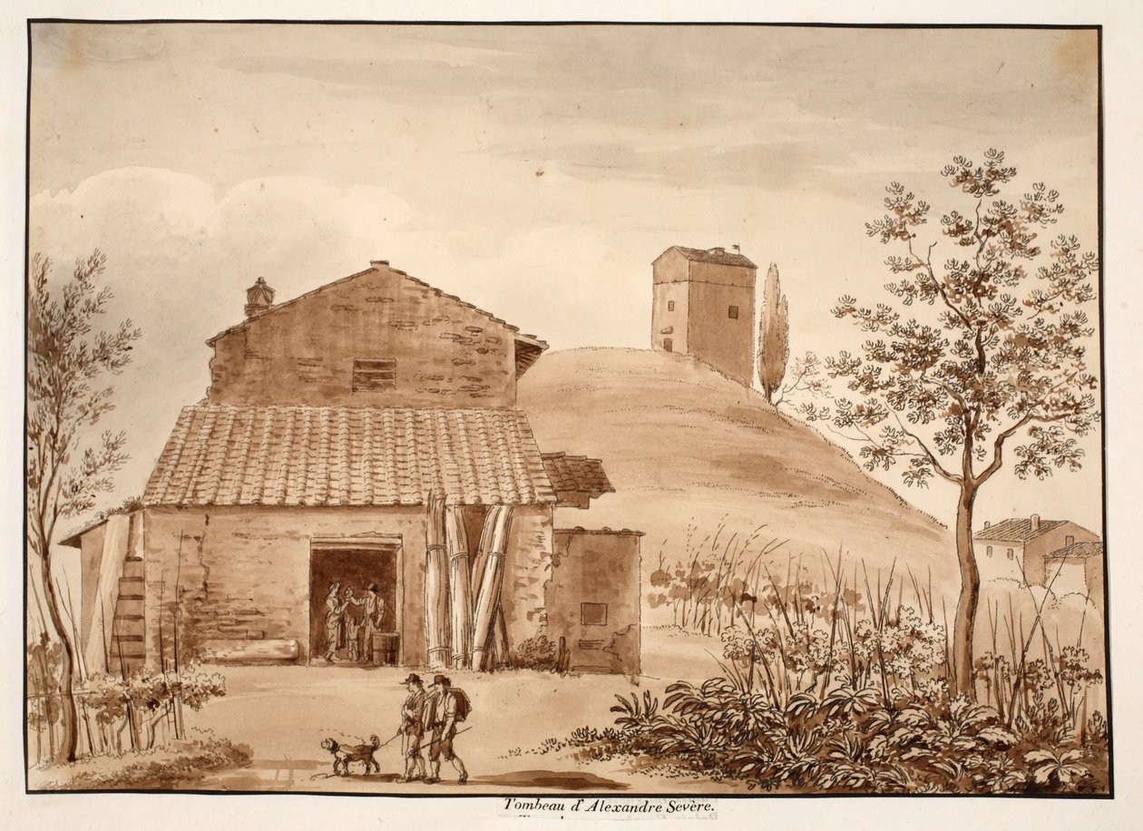 Perselus Sándor sírja, 1833 (barna mosással készült rézkarc) alkotó: Agostino Tofanelli