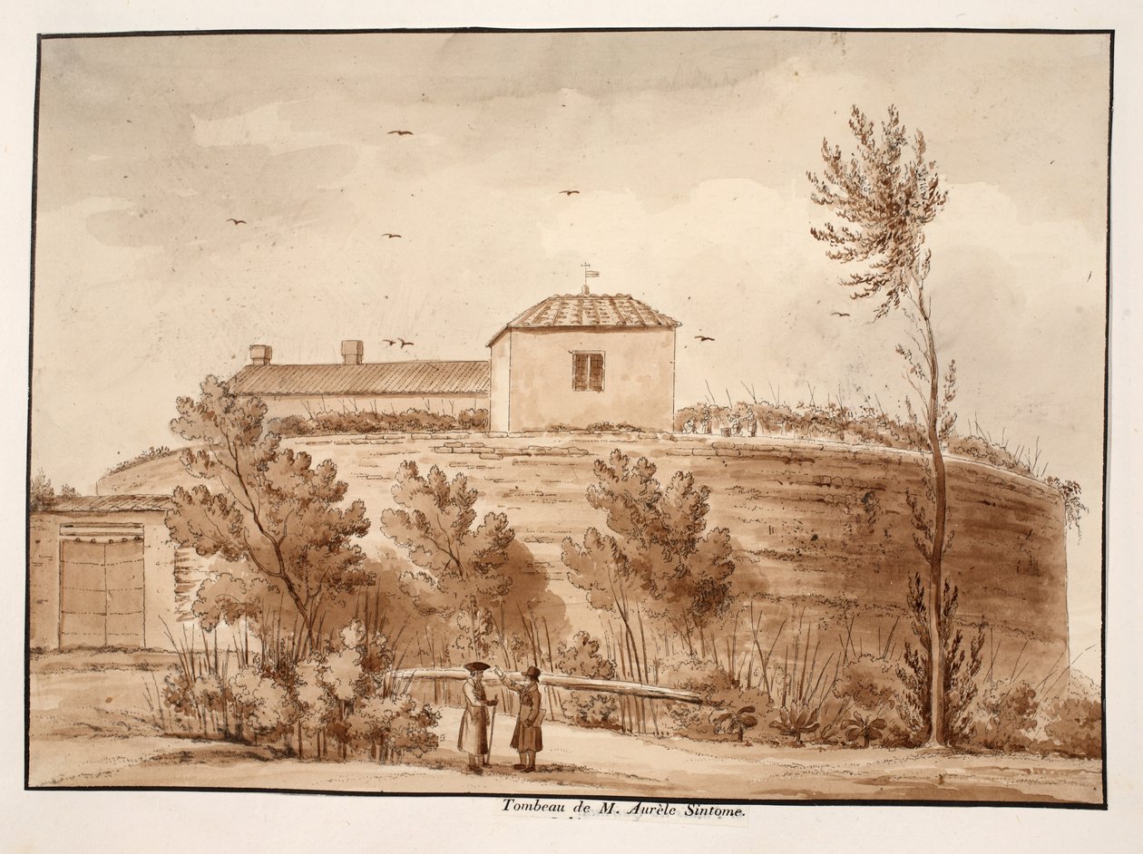 Marcus Aurelius Sintoma sírja, 1833 (barna mosással készült rézkarc) alkotó: Agostino Tofanelli
