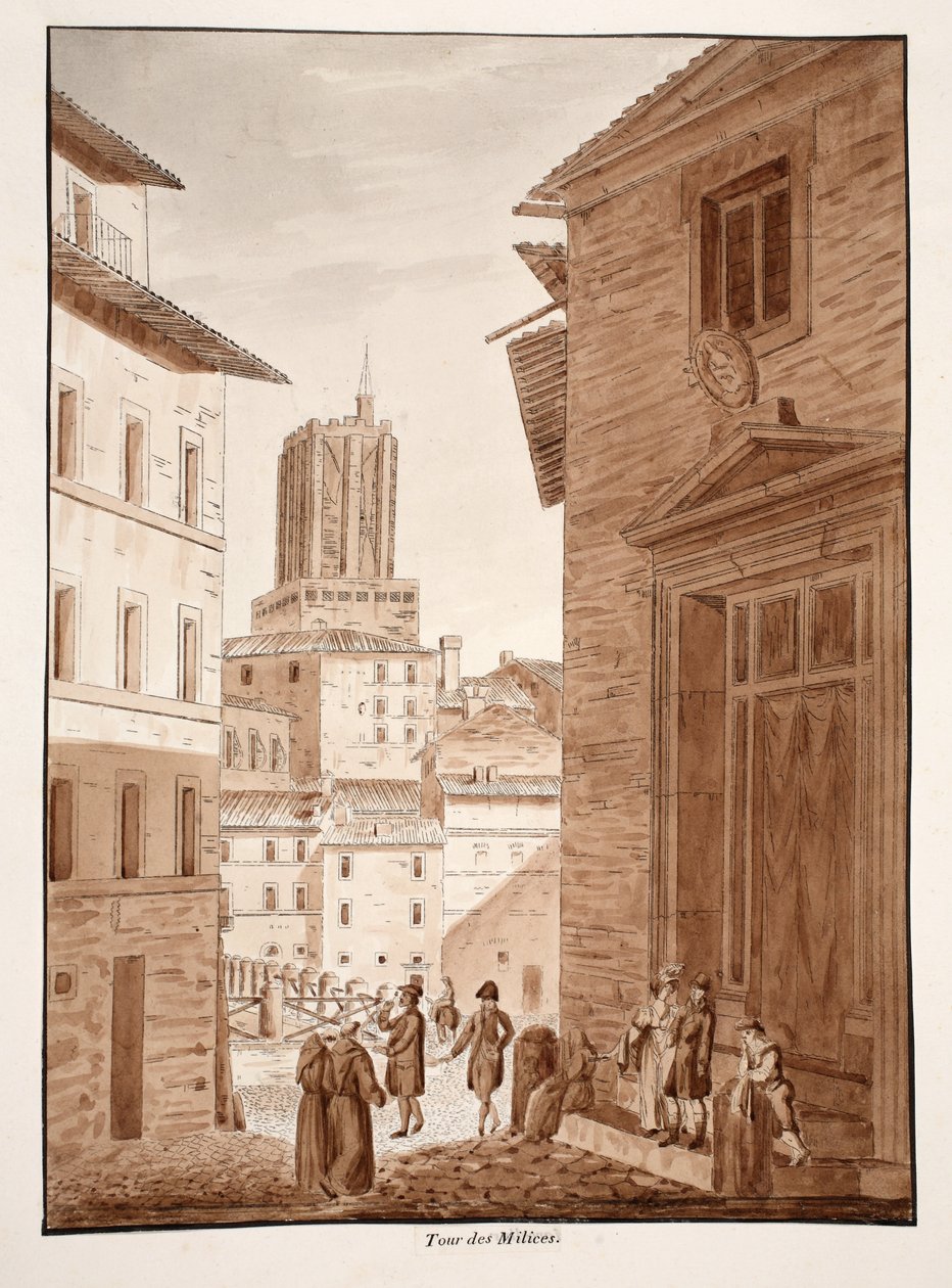 Torre delle Milizie, 1833 (rézkarc barna mosással) alkotó: Agostino Tofanelli