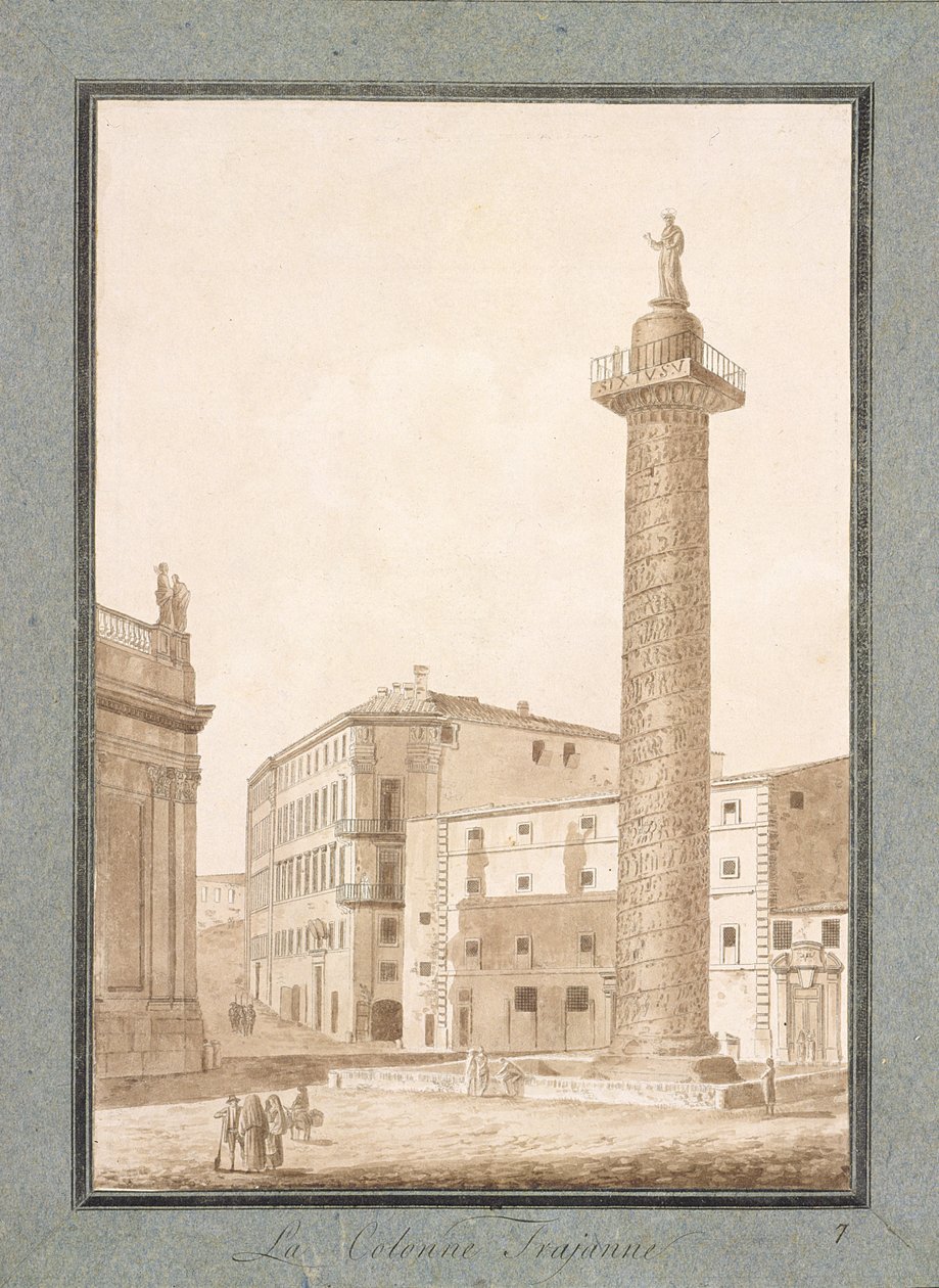 Traianus-oszlop, Róma (toll, tinta és szépia mosás papíron) alkotó: Agostino Tofanelli