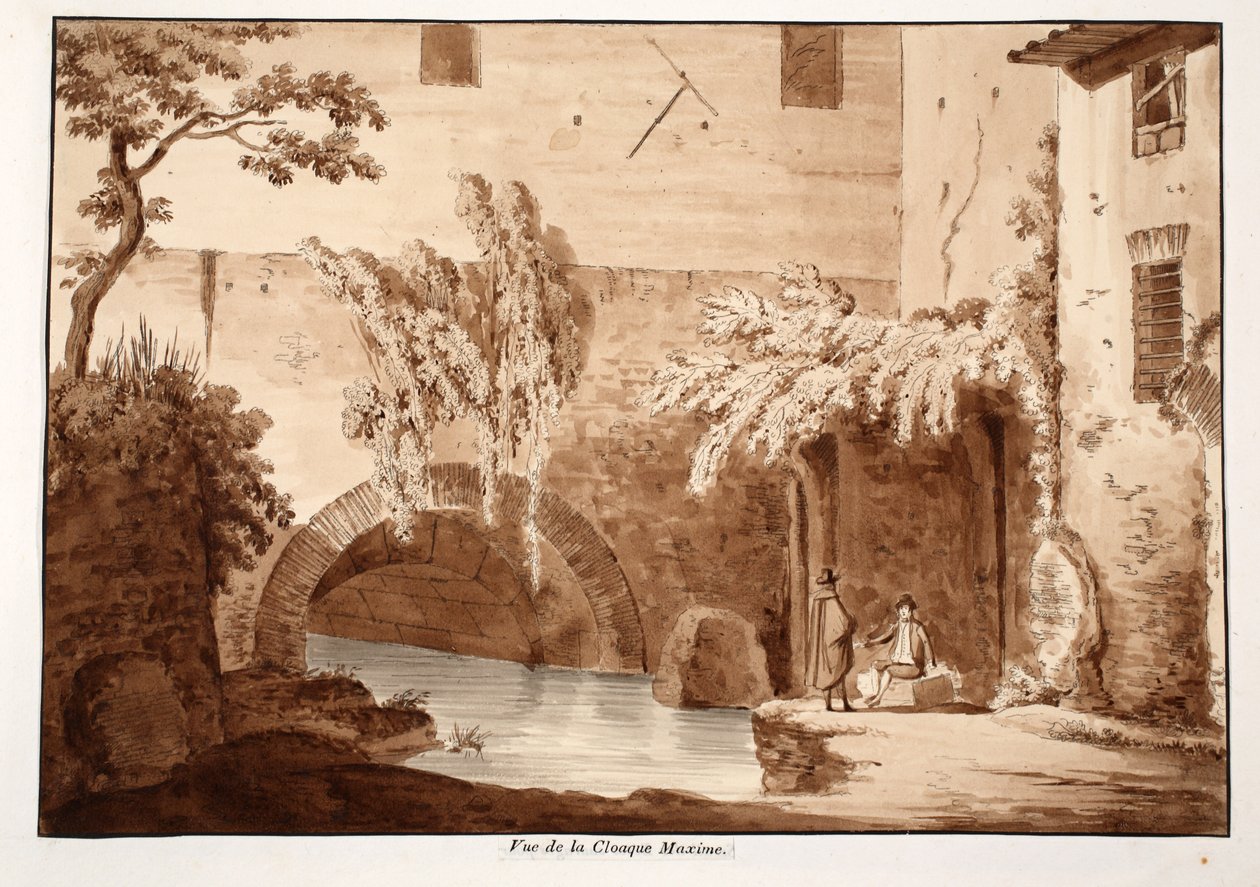 A Cloaca Maxima látképe, 1833 (metszet barna mosással) alkotó: Agostino Tofanelli