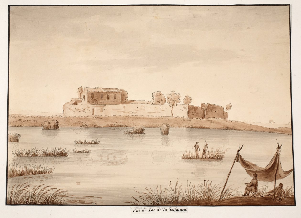 Kilátás a Solfatura-tóra, 1833 (barna mosású rézkarc) alkotó: Agostino Tofanelli