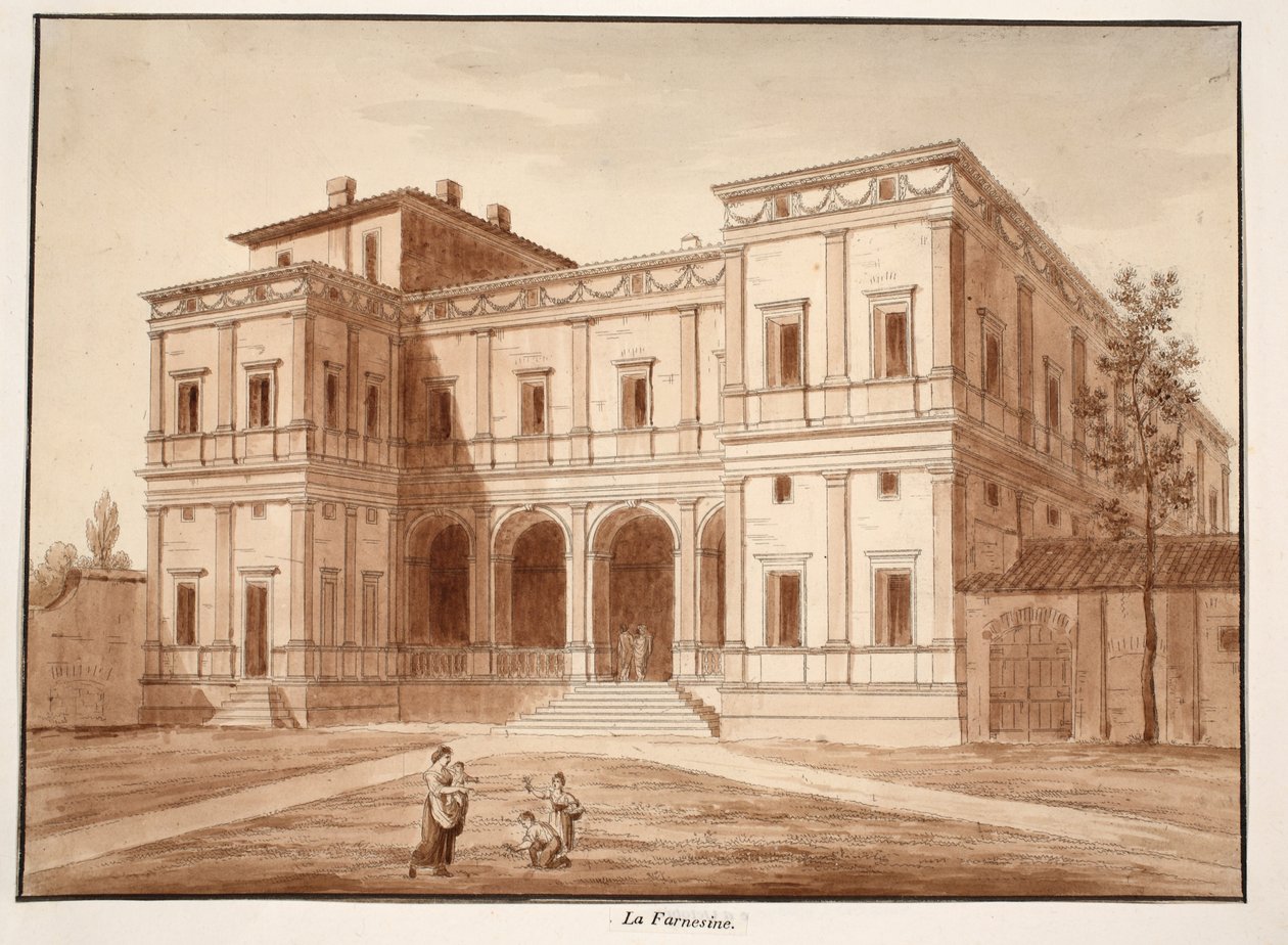 Villa Farnesina, 1833 (metszet barna mosással) alkotó: Agostino Tofanelli