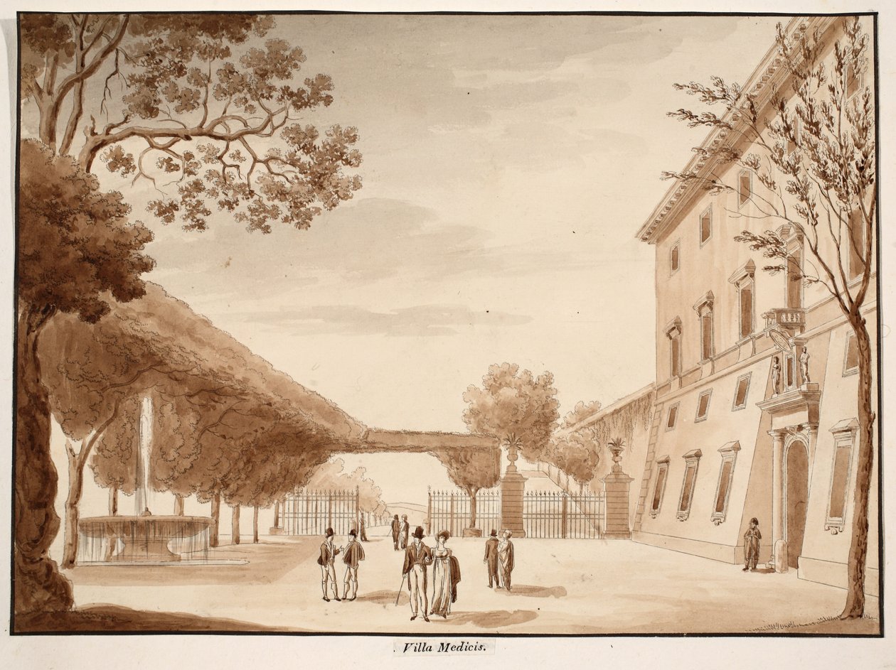 Villa Medici, 1833 (metszet barna mosással) alkotó: Agostino Tofanelli