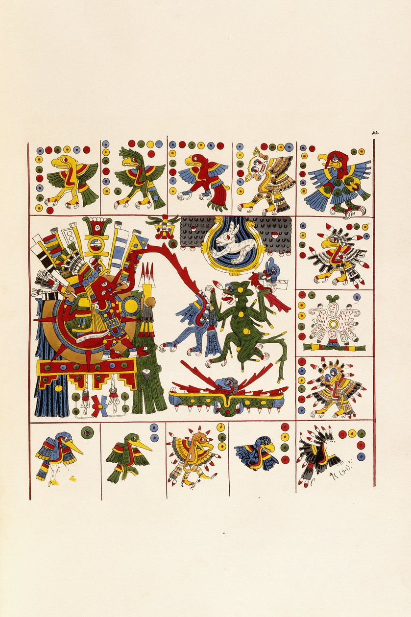 Egy oldal az "Antiquities of Mexico: Comprising Facsimilies of Ancient Mexican Paintings and Hieroglyphics" című könyvből, c. 1830-1848 alkotó: Agostino Aglio