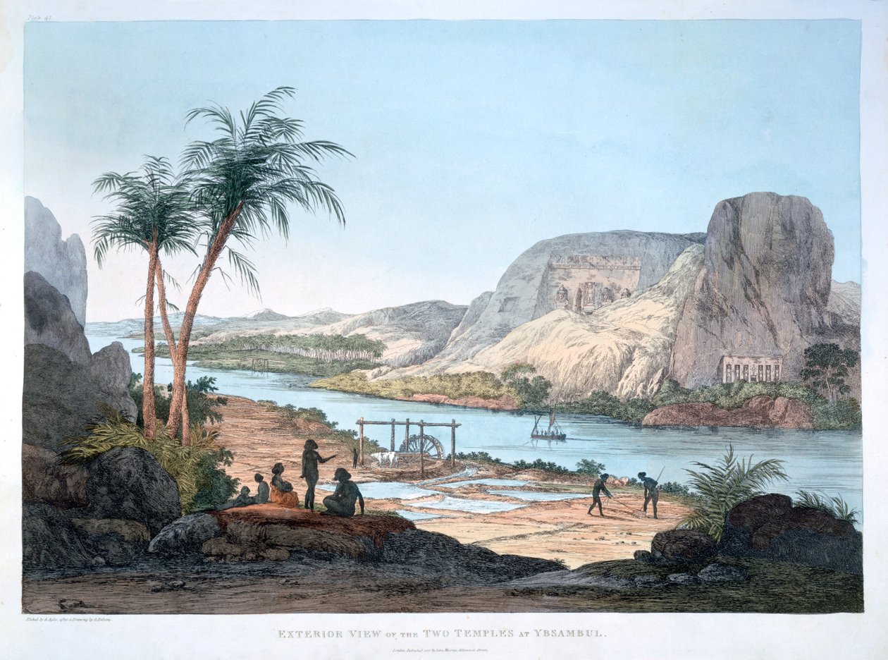 A két templom külső képe Ybsambulban, Egyiptomban, 1820 alkotó: Agostino Aglio
