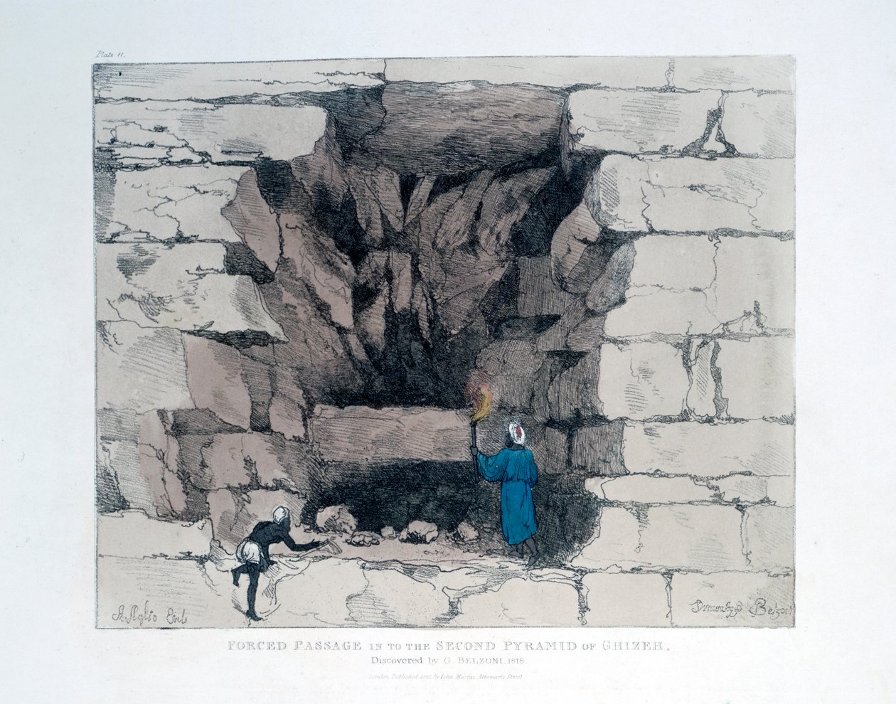 Kényszerút a gízai második piramisban, Egyiptom, 1820 alkotó: Agostino Aglio