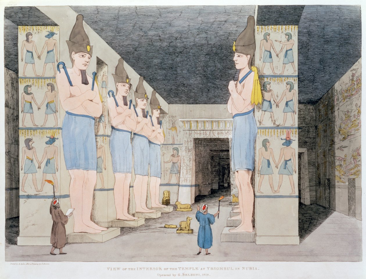 "A templom belseje Ybsombulban Núbiában", 1820-1822 alkotó: Agostino Aglio