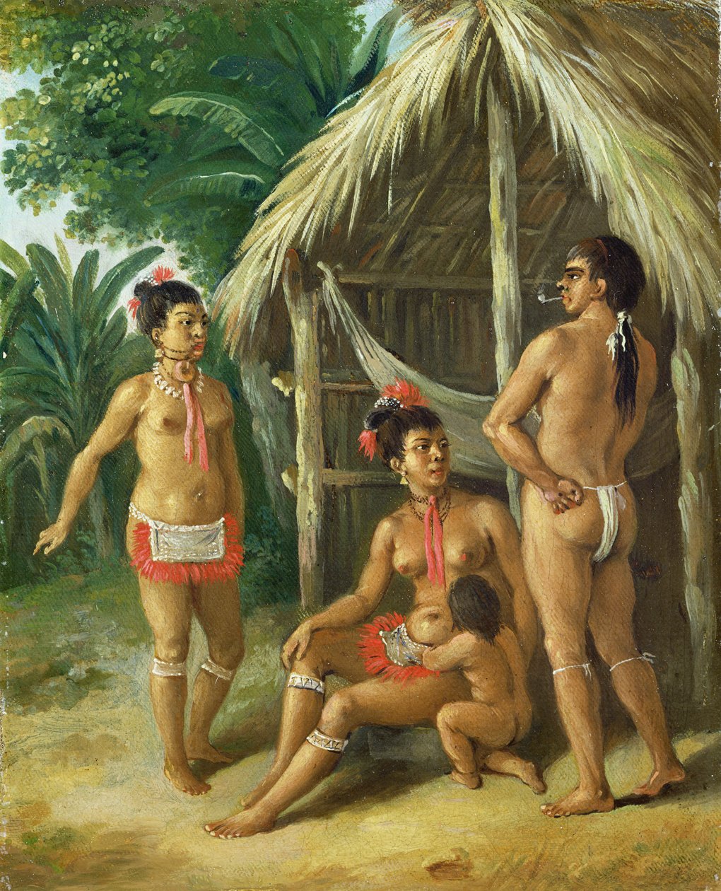 A Leeward-szigeteki karib család a kunyhón kívül, 1780 körül alkotó: Agostino Brunias