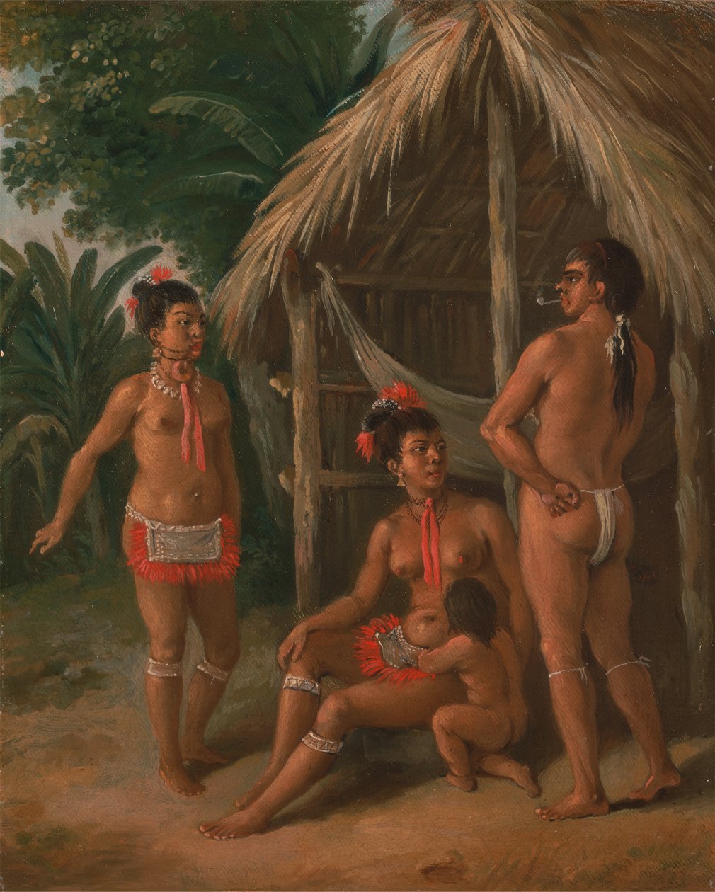 Egy Leeward Islands Carib család egy kunyhón kívül, kb. 1780. alkotó: Agostino Brunias