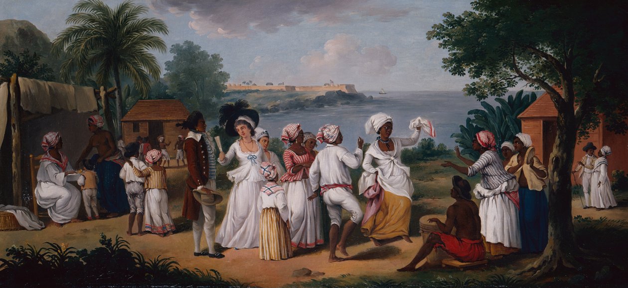 Egy négerek tánca Dominika szigetén, Young Fort mögött (olaj, vászon) alkotó: Agostino Brunias