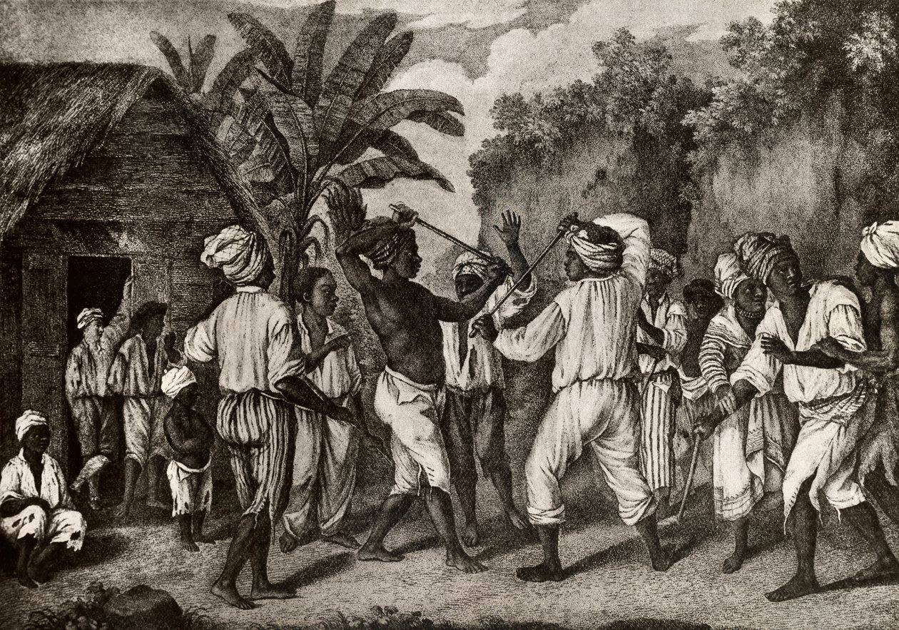 Összebújó mérkőzés angol és francia négerek között Dominica szigetén, Santo Domingóban alkotó: Agostino Brunias