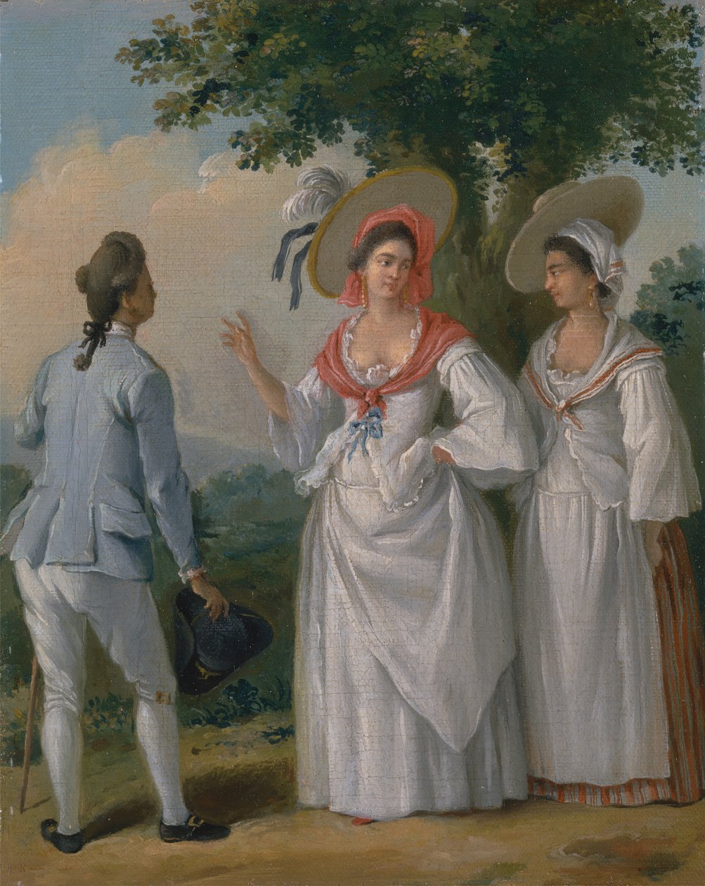 Ingyenes nyugat-indiai kreolok elegáns ruhában, kb. 1780. alkotó: Agostino Brunias