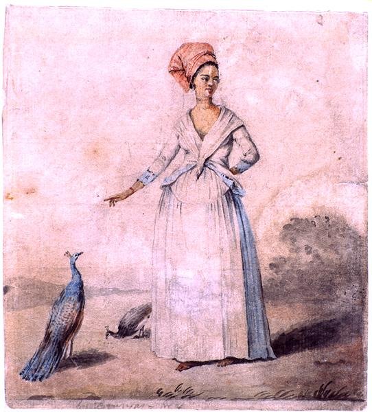 Hölgy pávával, 1770 körül (tinta és mosás papíron) alkotó: Agostino Brunias