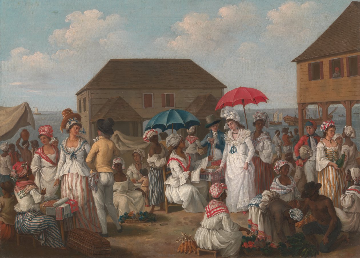 Vászonpiac, Dominika – Piaci jelenet, 1780 körül. alkotó: Agostino Brunias