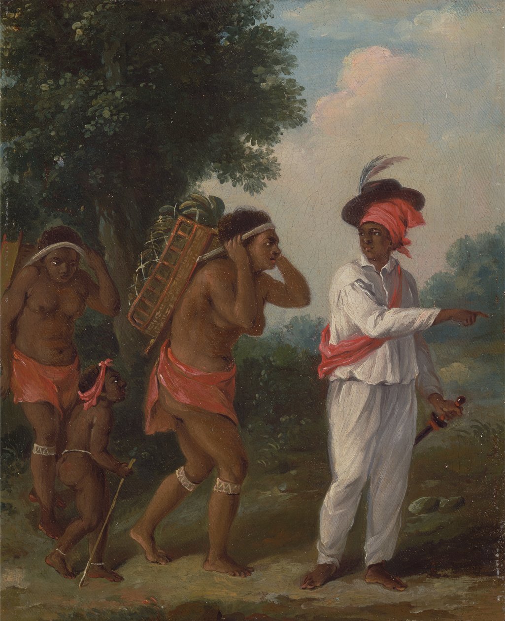 Nyugat-indiai színes férfi, két karibi nő egy gyerekkel rendezésében, kb. 1780. alkotó: Agostino Brunias