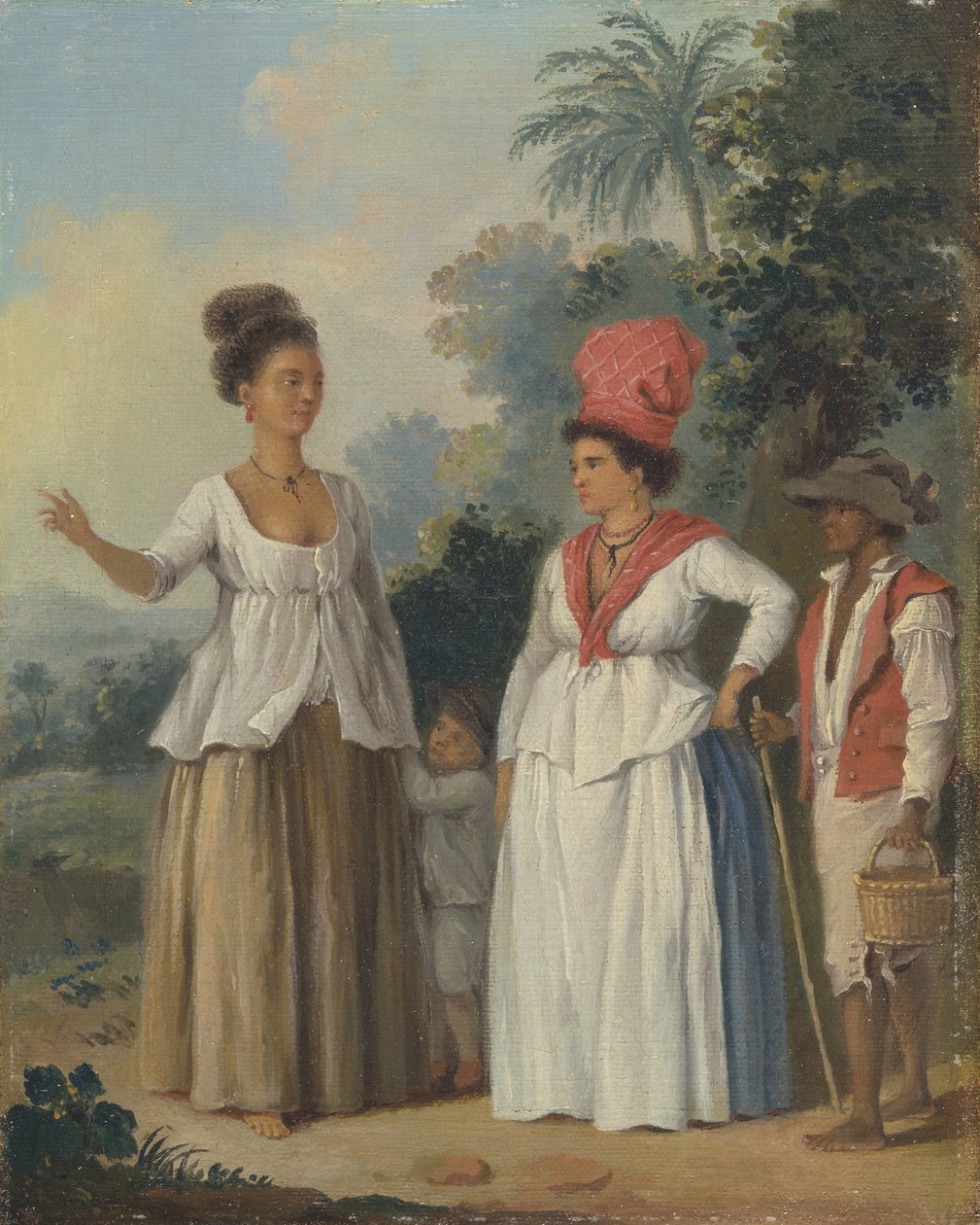 Színes nyugat-indiai nők, gyermekkel és fekete szolgával, kb. 1780. alkotó: Agostino Brunias