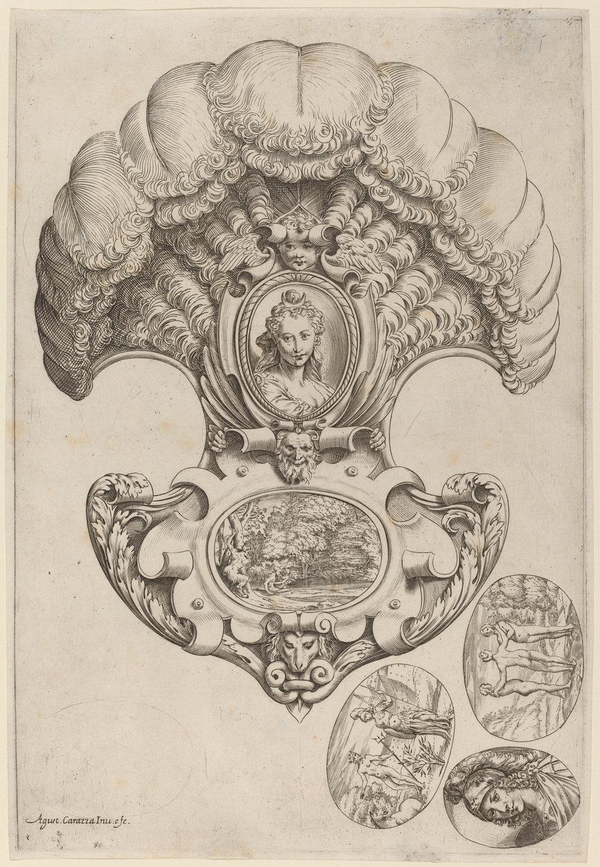 Fejdísz legyező formájában alkotó: Agostino Carracci