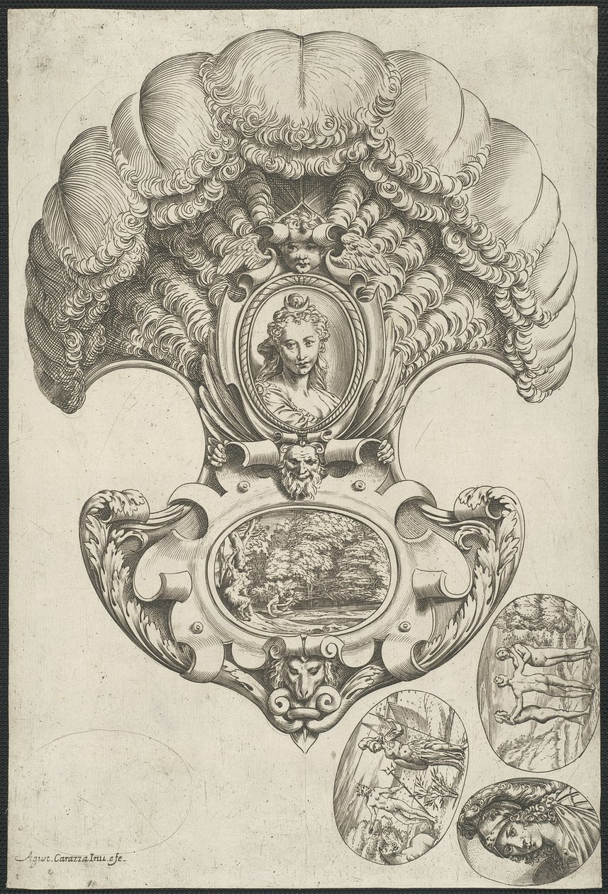 Fejdísz legyező formájában alkotó: Agostino Carracci