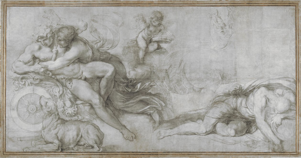 Cephalust vitte el Aurora a Szekér rajzfilmjében a Palazzo Farnese Galériájában, Rómában, c. 1599 alkotó: Agostino Carracci
