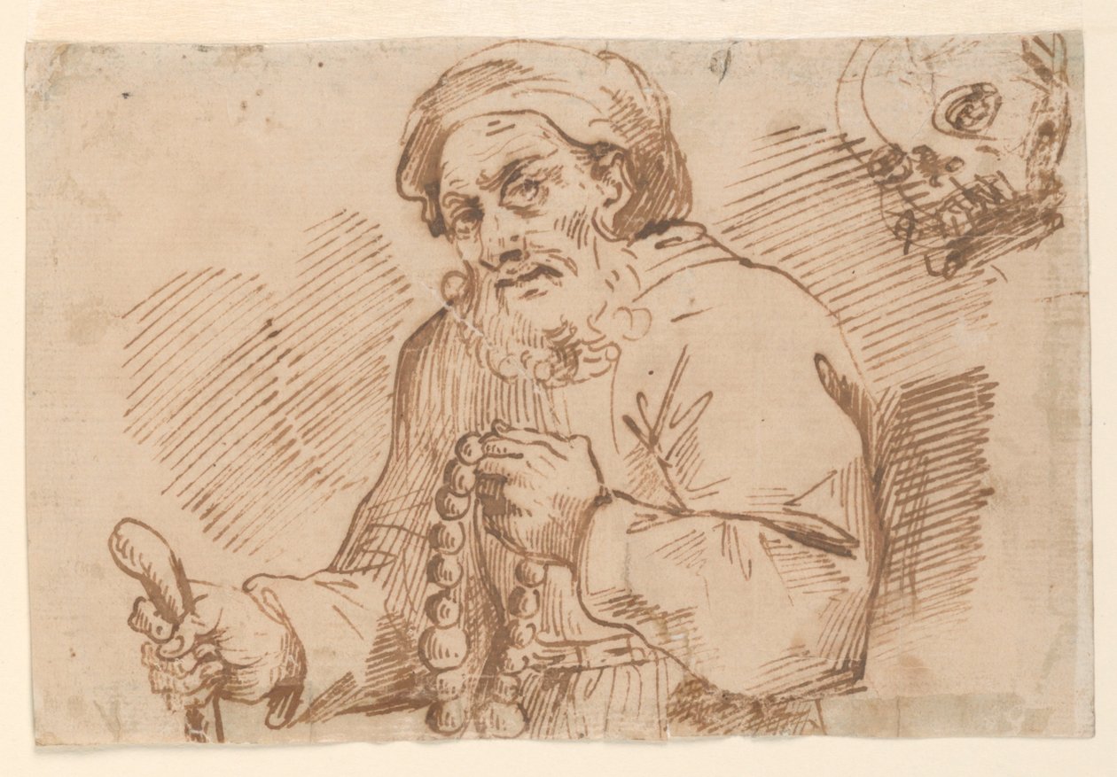 Félalakos vázlat egy idős zarándokról alkotó: Agostino Carracci