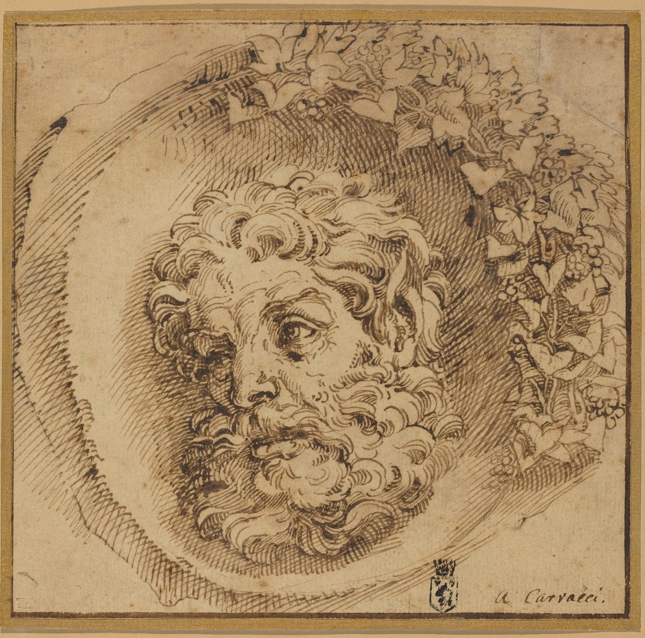Faun feje homorú körben alkotó: Agostino Carracci