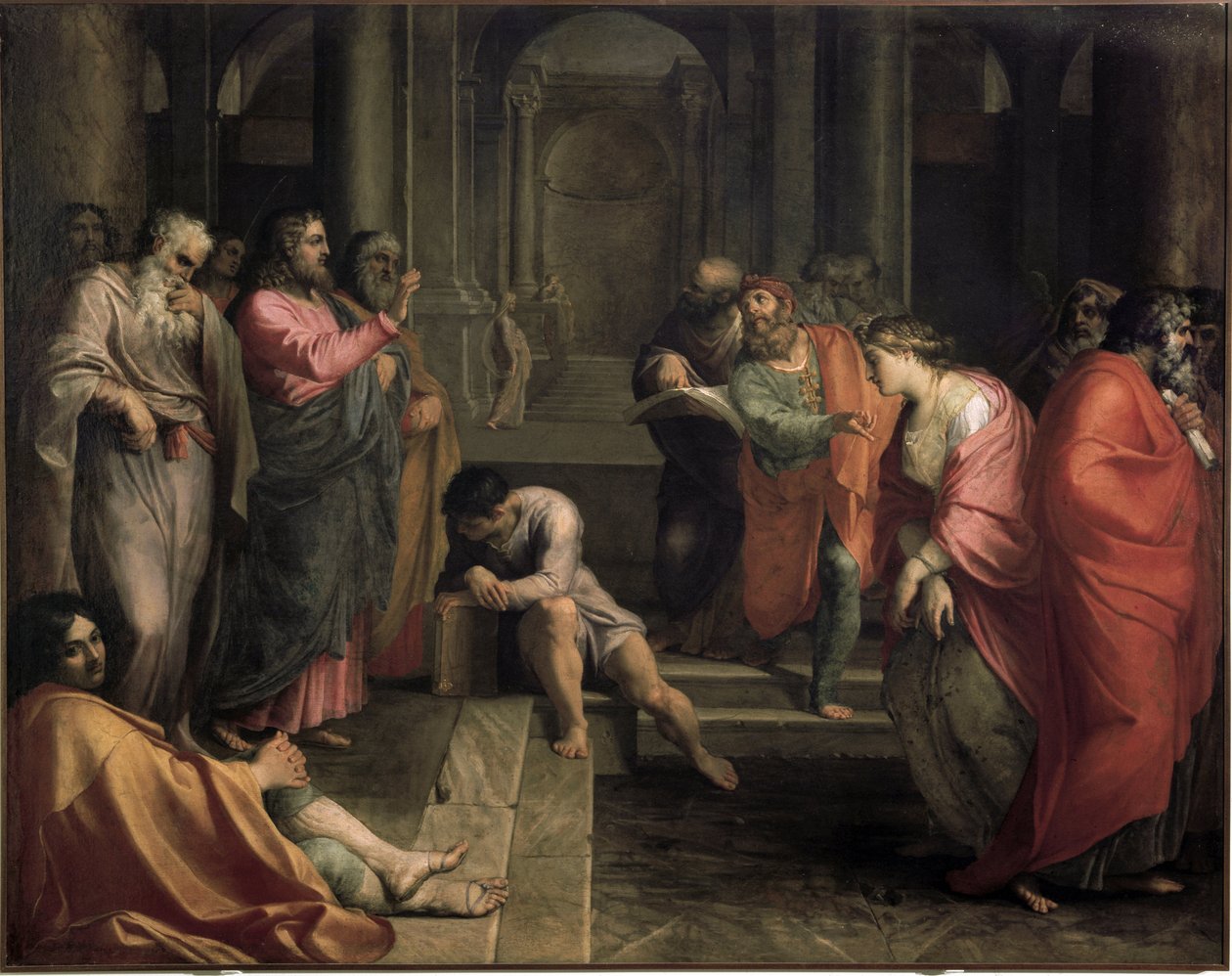 Jézus Krisztus és a házasságtörésen elfogott asszony (olaj, vászon alkotó: Agostino Carracci