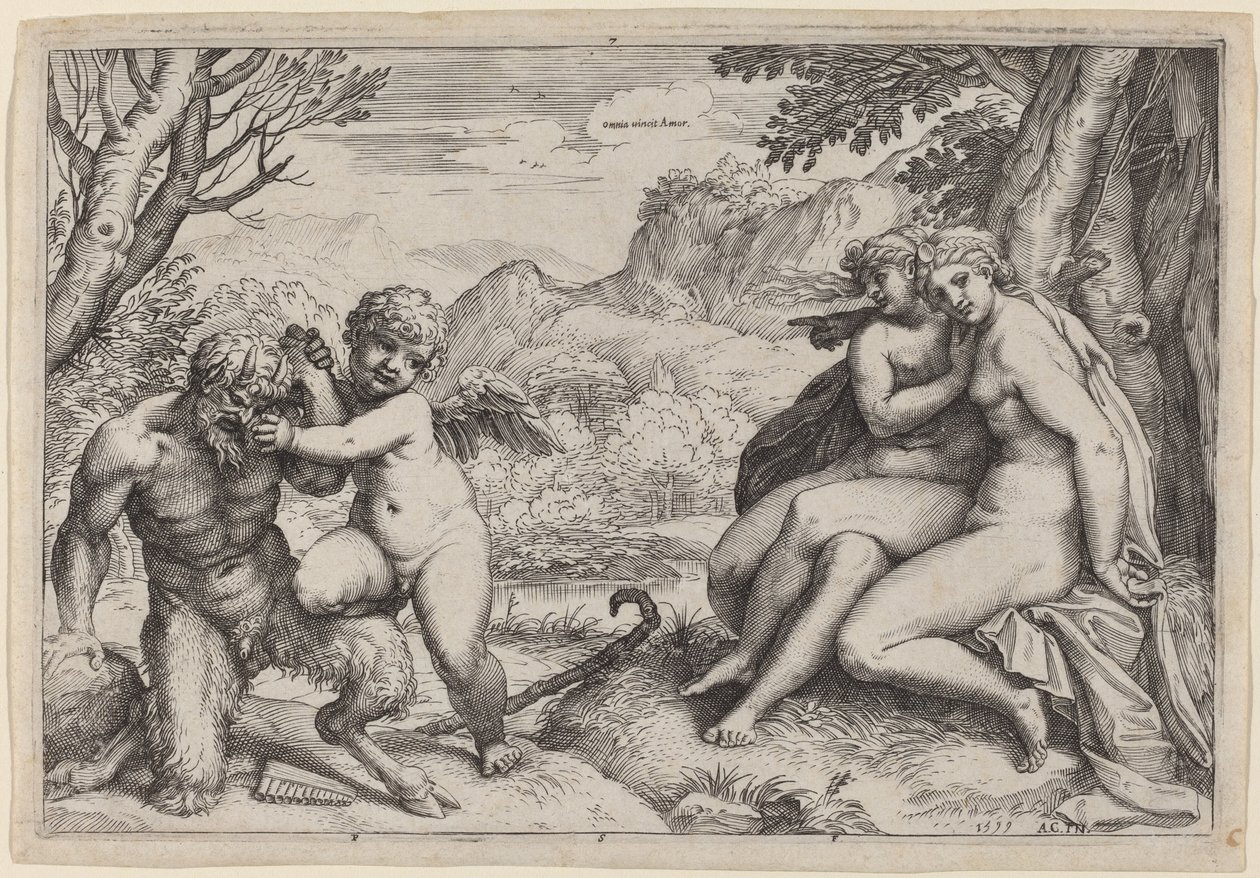 Pan Taming Eros alkotó: Agostino Carracci