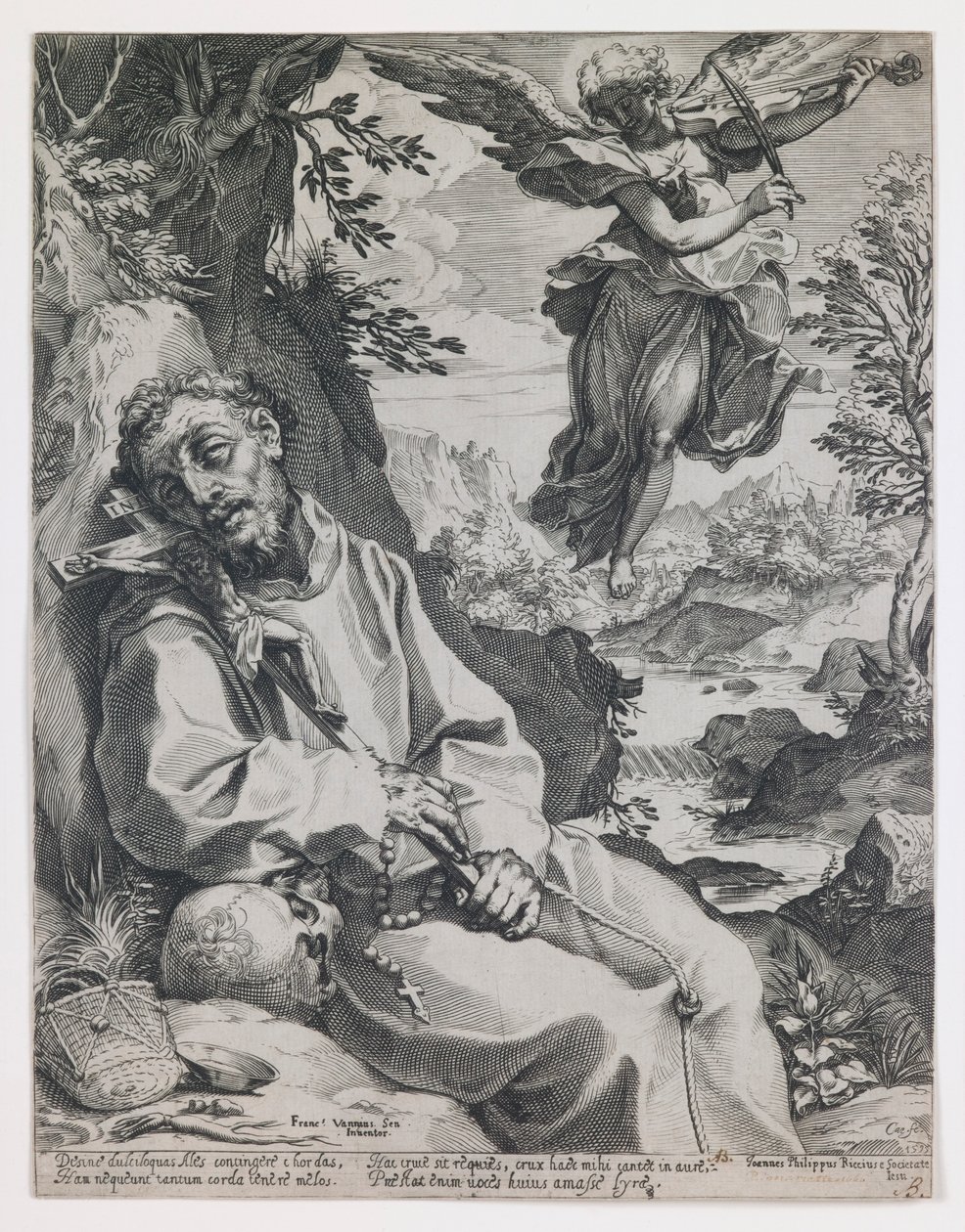 Szent Ferenc, akit a zenélő angyal vigasztal alkotó: Agostino Carracci