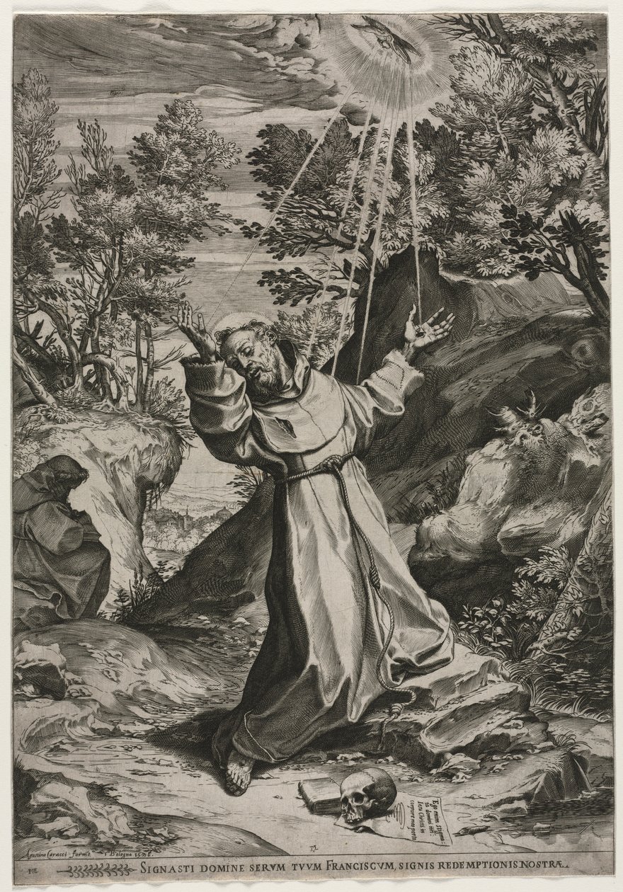 Szent Ferenc a stigmák átvétele, 1586. alkotó: Agostino Carracci