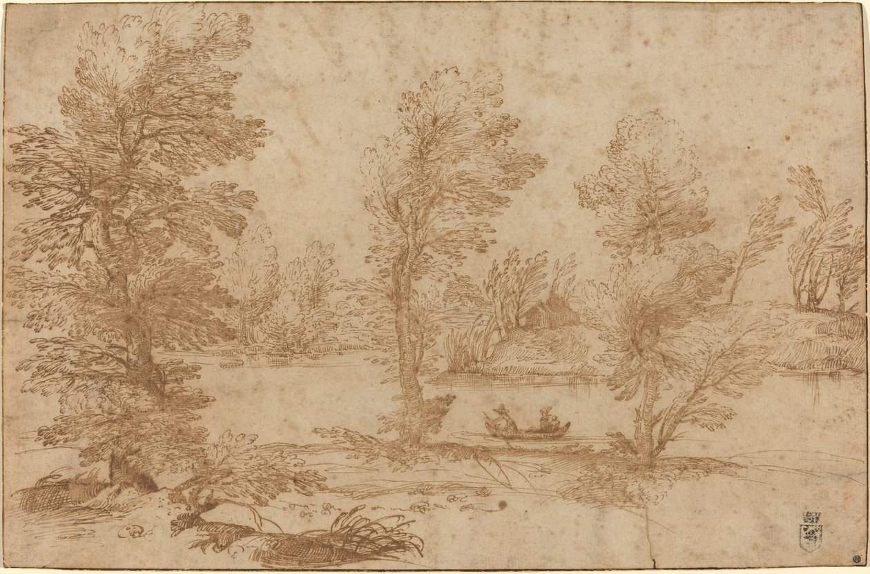 Woodland River egy csónakkal alkotó: Agostino Carracci