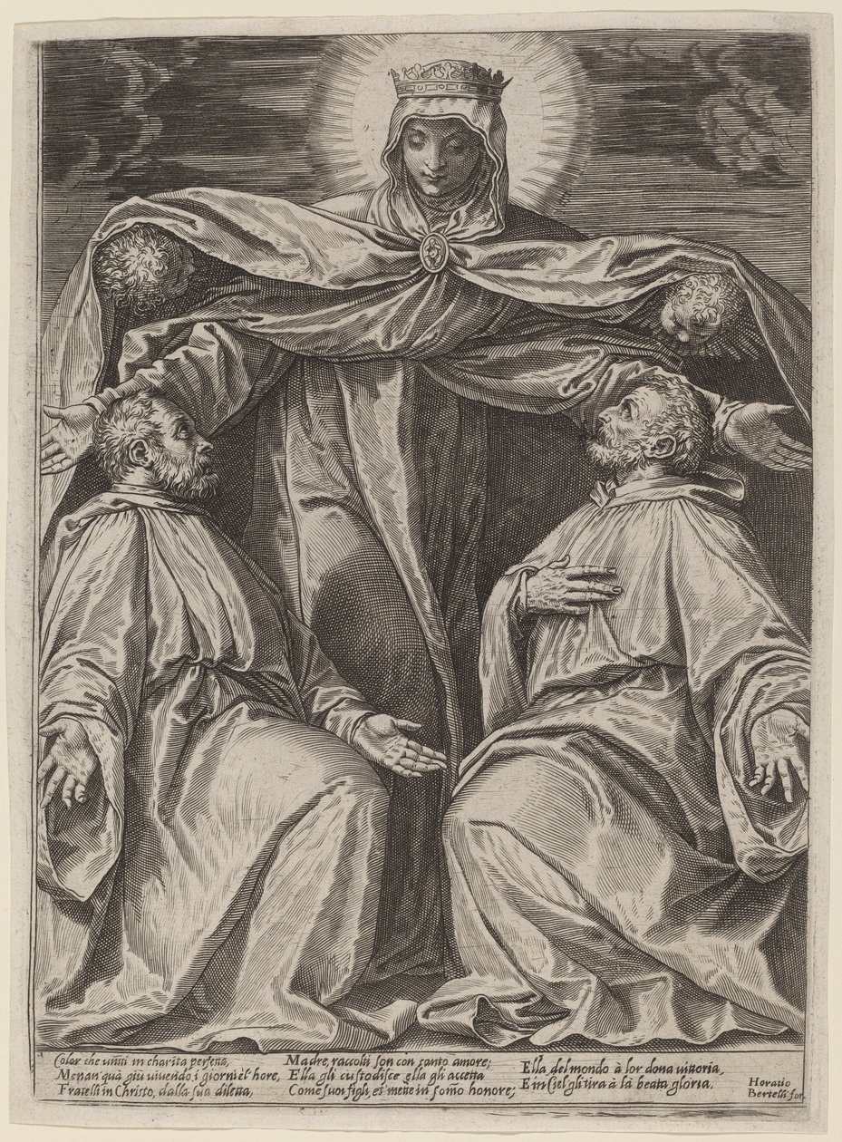A Madonna egy testvéri közösség két tagját védi alkotó: Agostino Carracci after Veronese