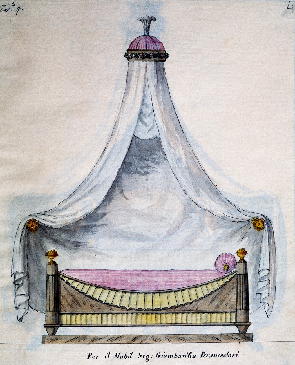 Baldachinos ágy Brancadori úrnak, Agostino Fantastici általam tervezett és tervezett asztalos és lakatos munkákból, 3. kézirat, 4. tábla (1782-1845) alkotó: Agostino Fantastici